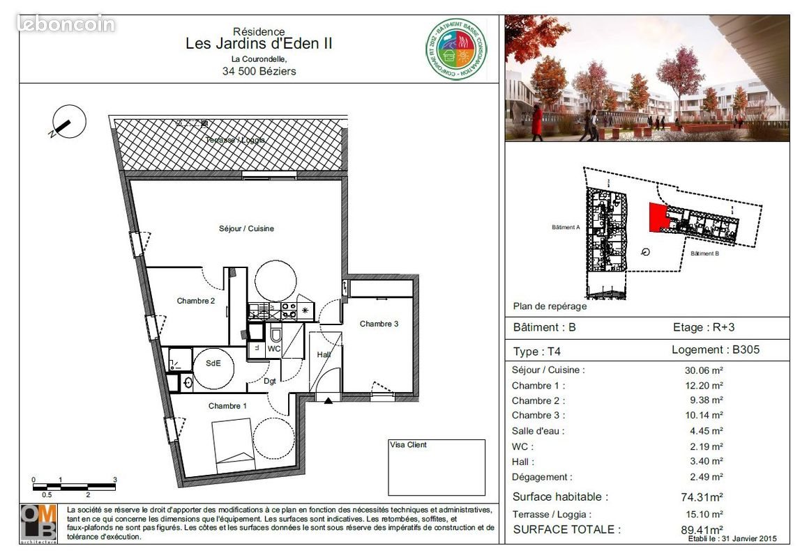 Appartement à louer, 74m², Béziers