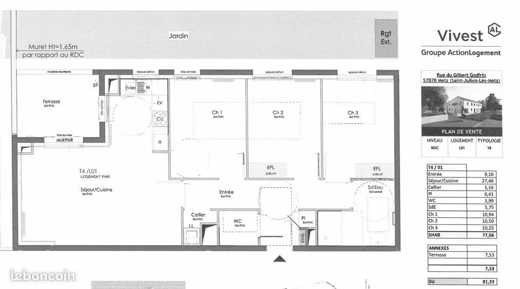 Appartement à louer, 77m², Metz