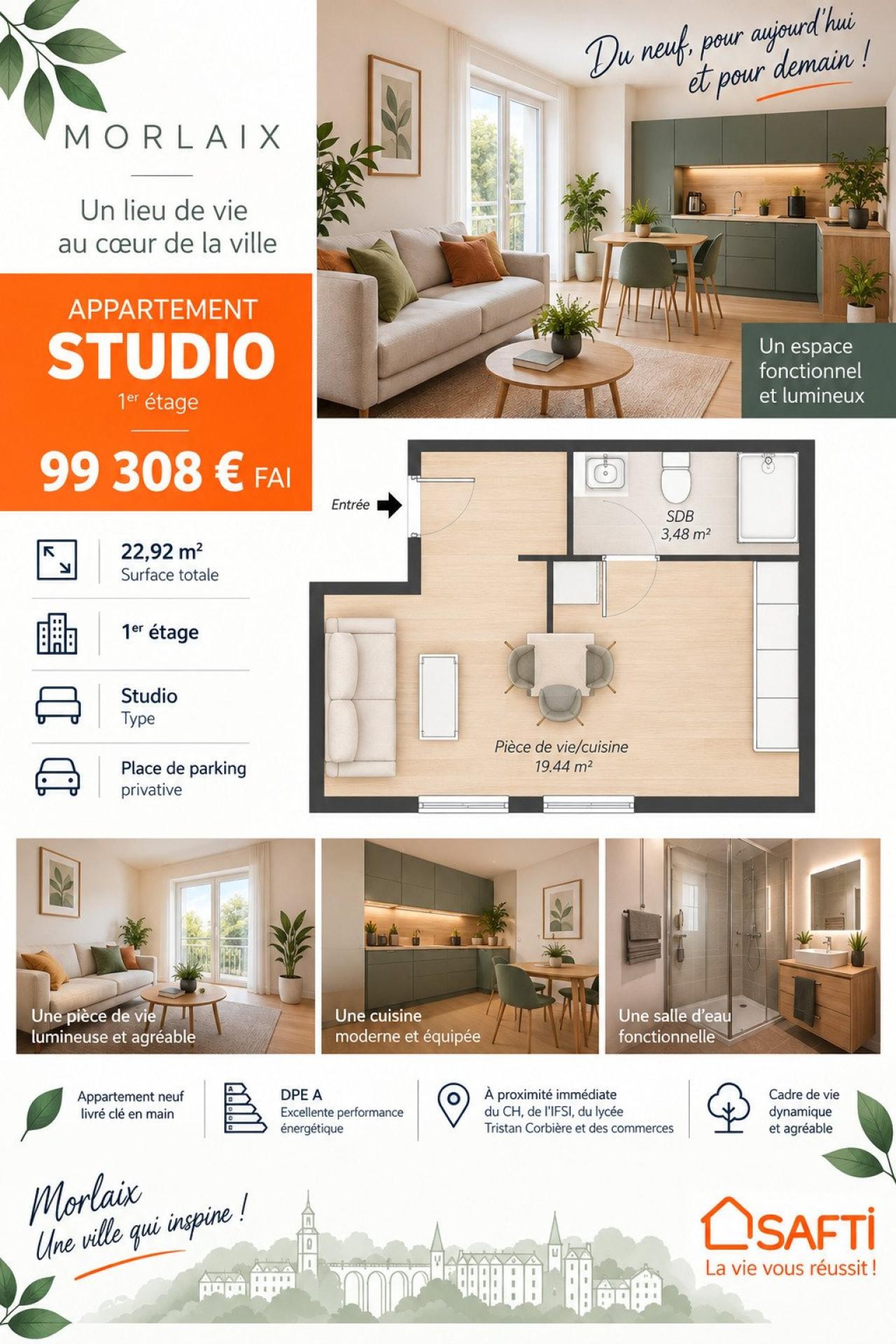 Appartement à vendre, 22m², Morlaix