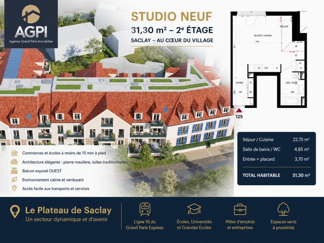 Appartement à vendre, 31m², Saclay