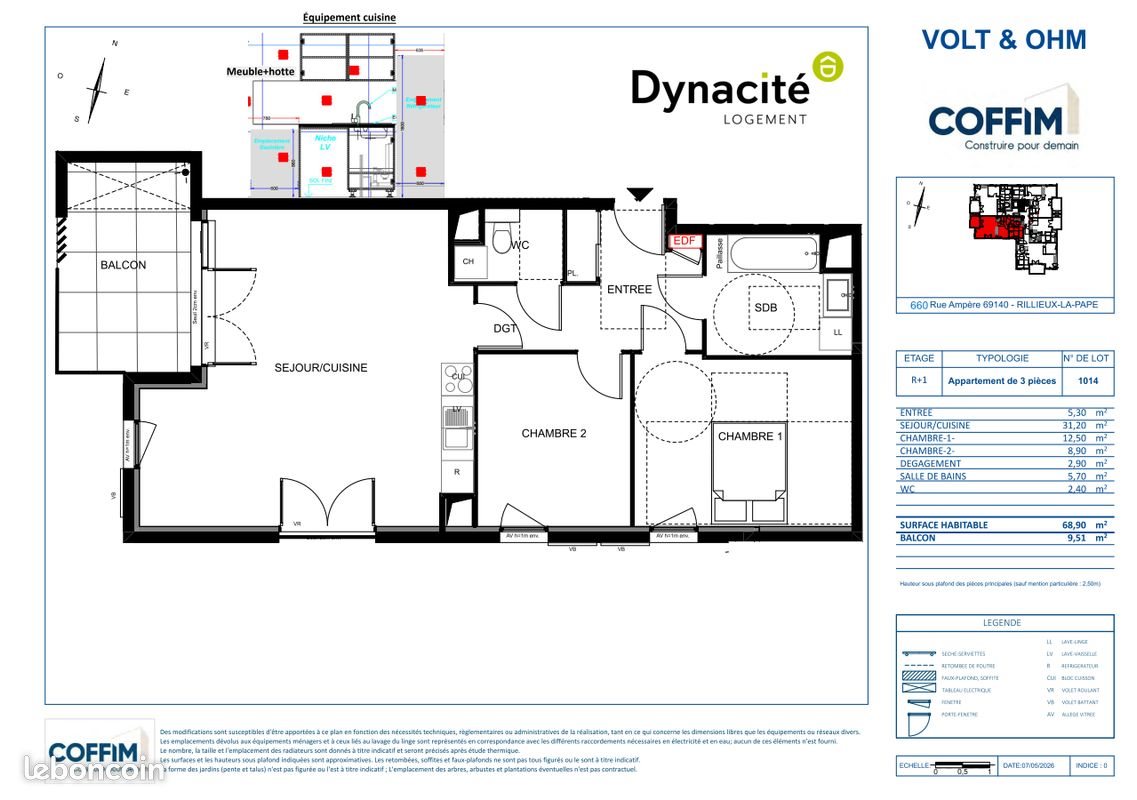 Appartement à louer, 68m², Rillieux-la-Pape