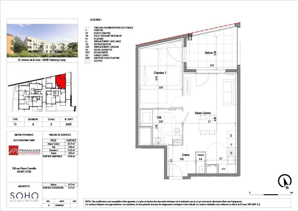 Appartement à louer, 47m², Sathonay-Camp