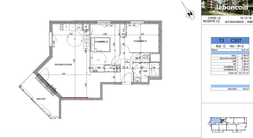 Appartement à louer, 62m², Perrigny-lès-Dijon