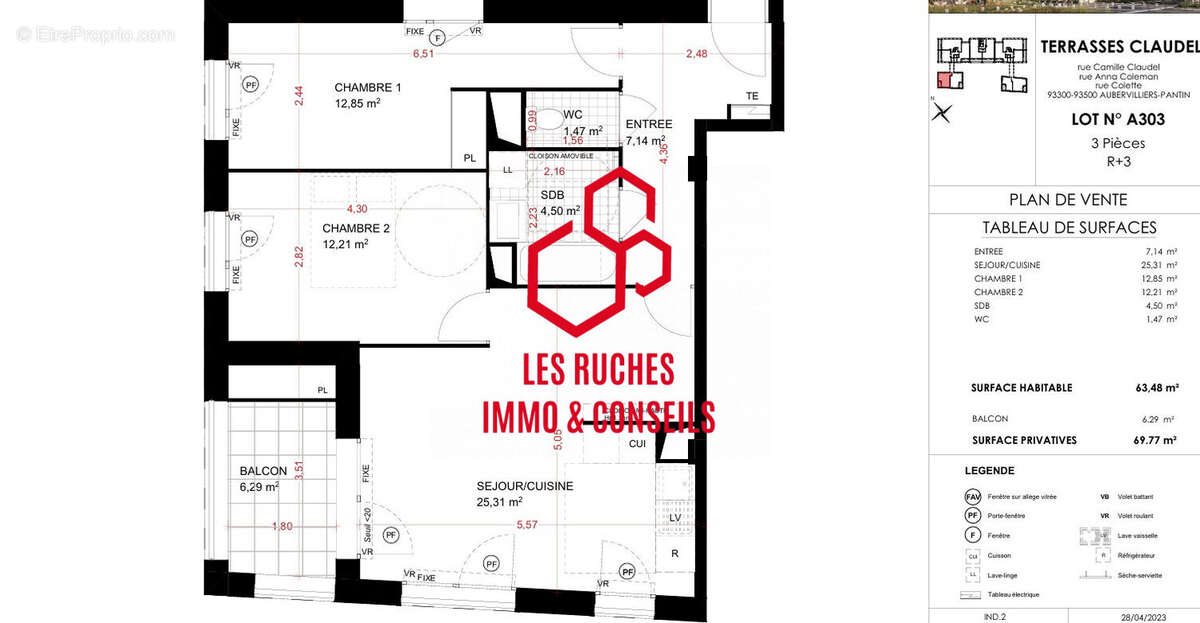 Appartement à vendre, 63m², Aubervilliers