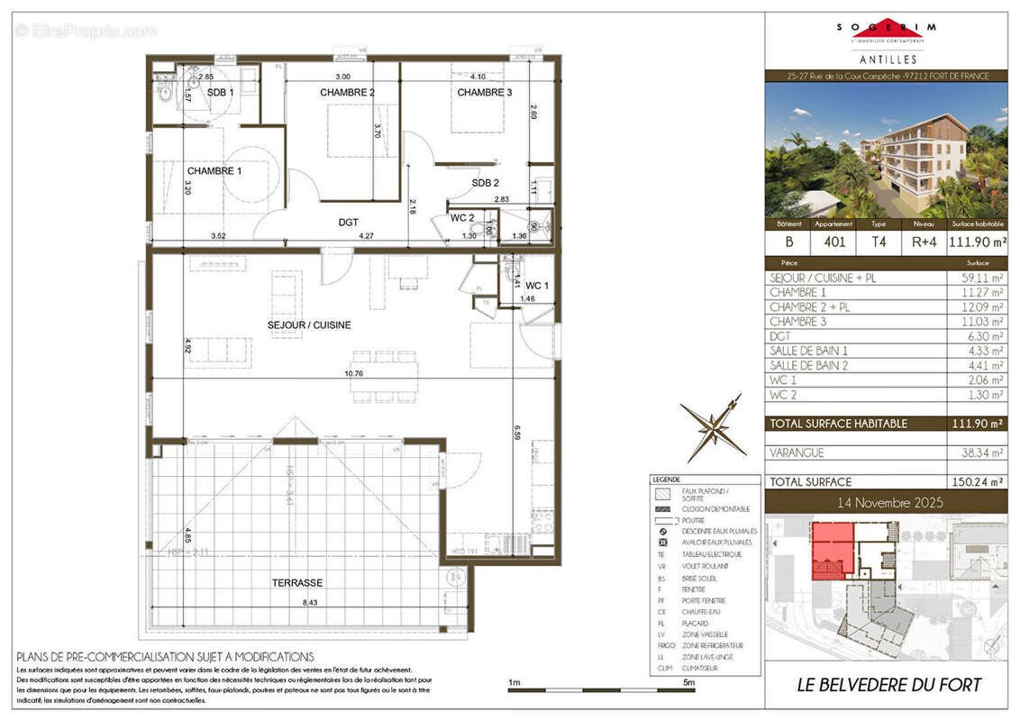 Appartement à vendre, 111m², Fort-de-France