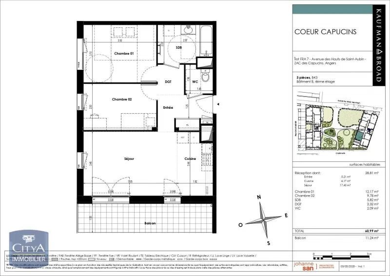 Appartement à louer, 60m², Angers