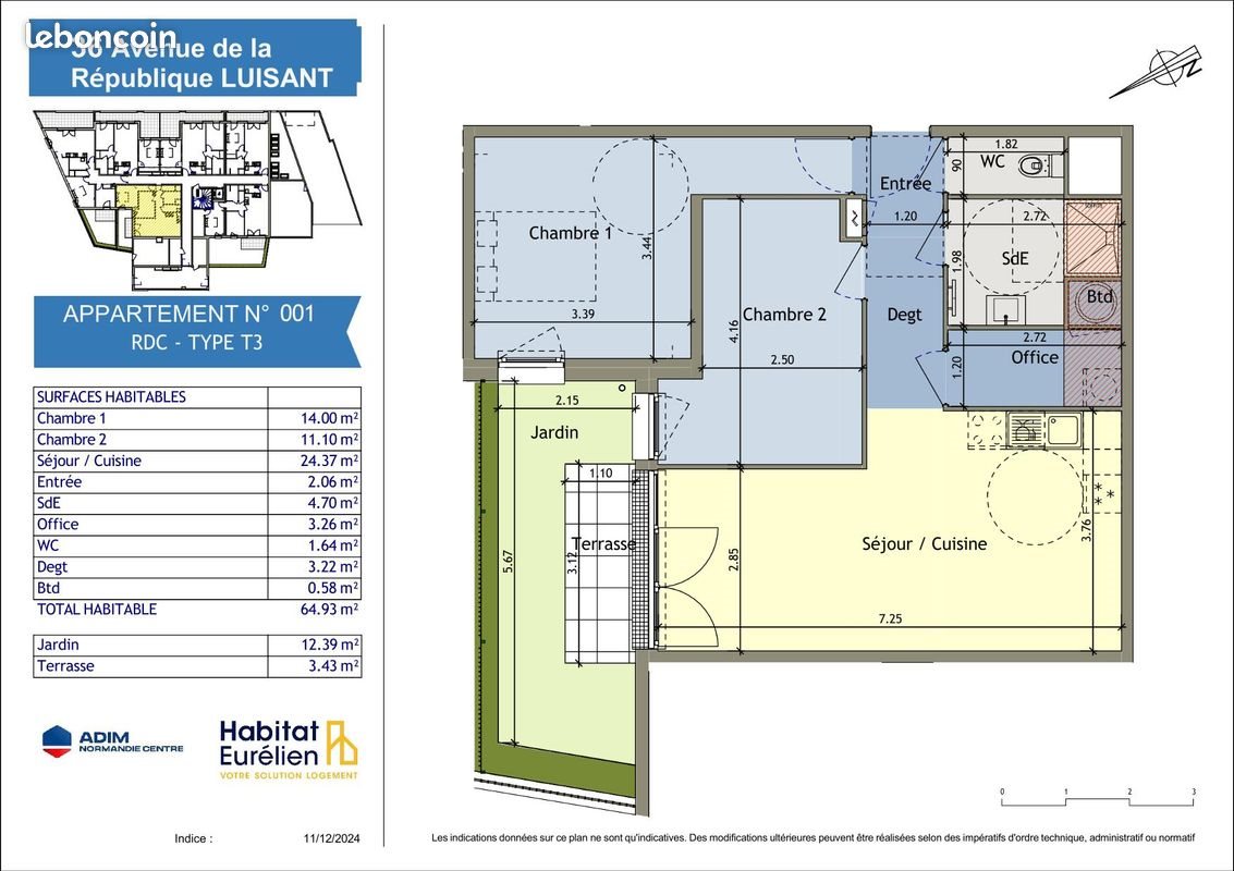 Appartement à louer, 64m², Luisant