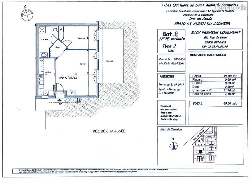 Appartement à louer, 55m², Saint-Aubin-du-Cormier