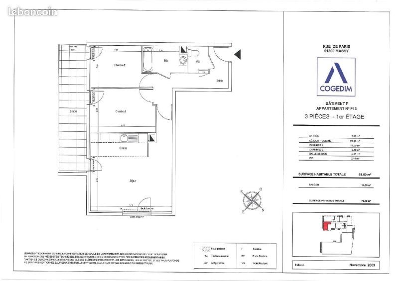 Appartement à louer, 61m², Massy