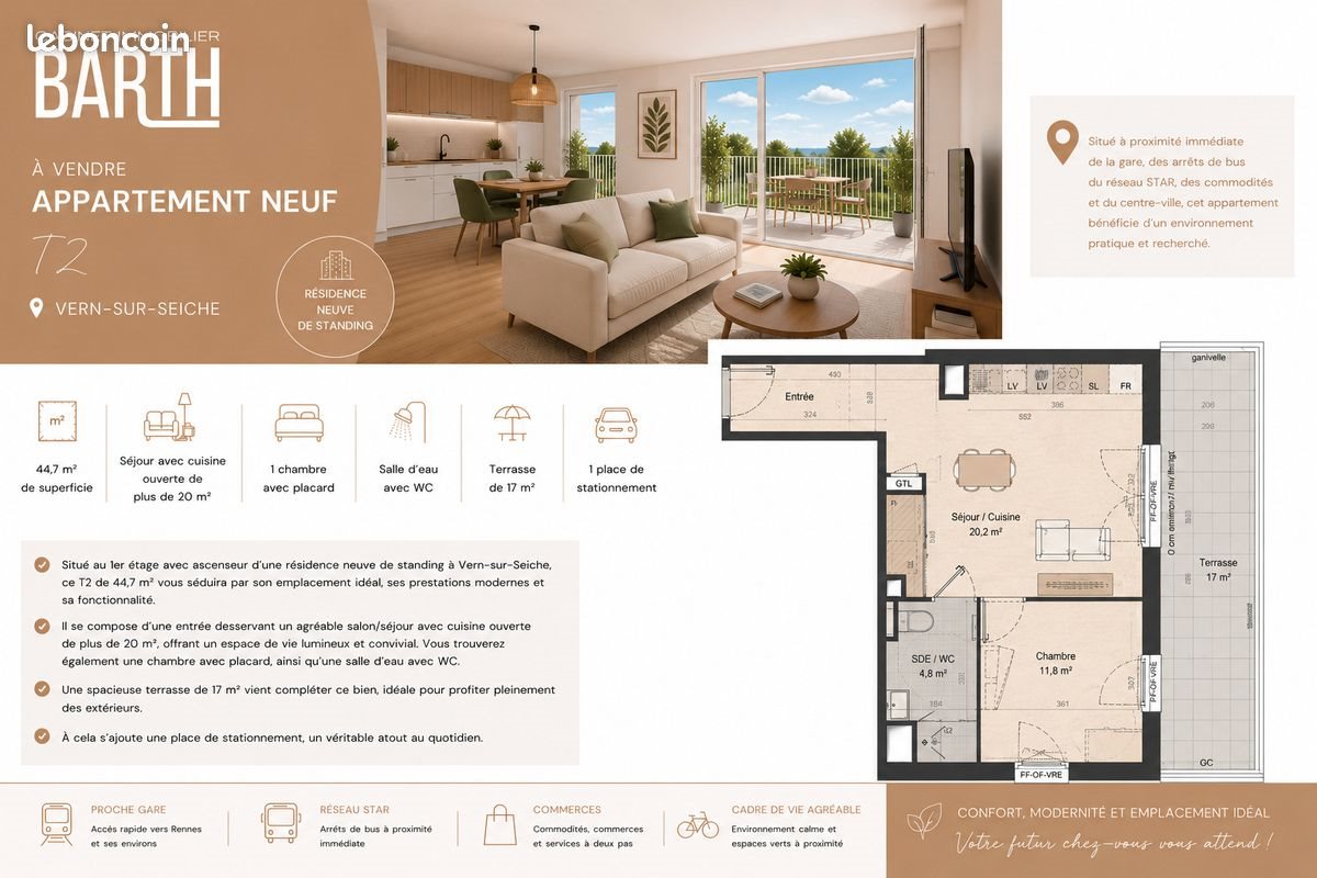 Appartement à vendre, 45m², Vern-sur-Seiche
