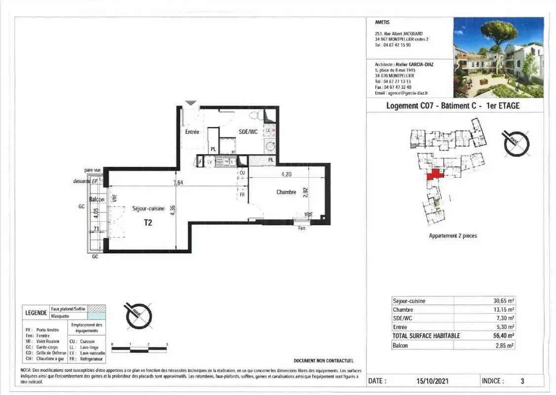 Appartement à louer, 56m², Cournonterral
