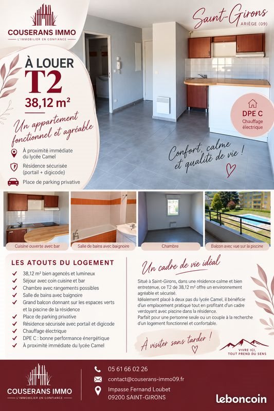 Appartement à louer, 38m², Saint-Girons