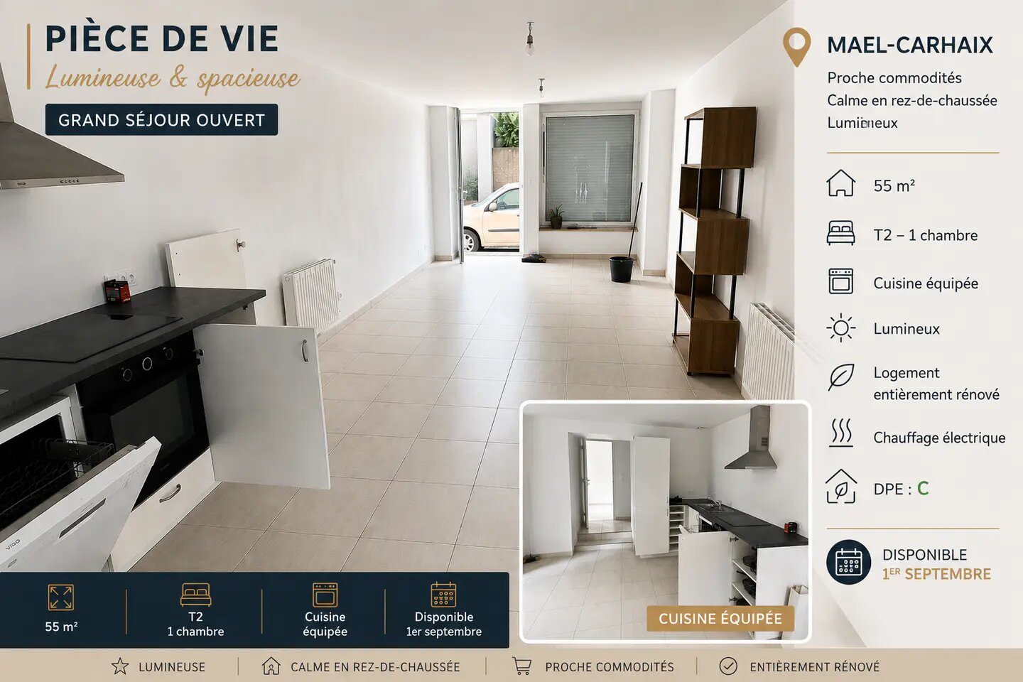 Appartement à louer, 55m², Maël-Carhaix
