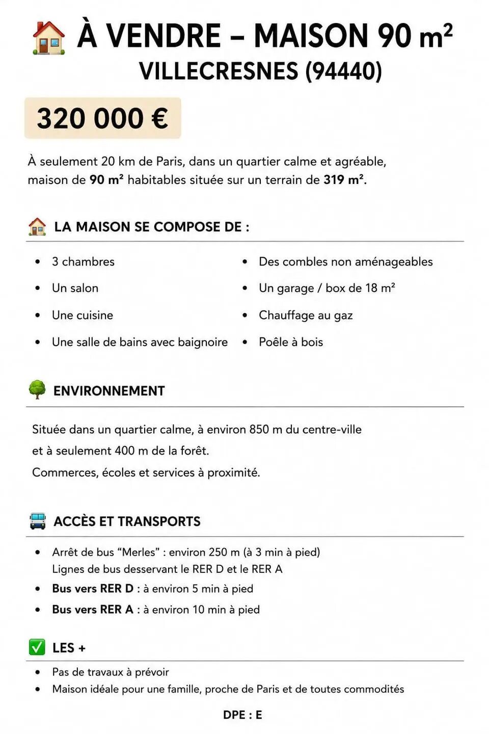 Maison à vendre, 69m², Villecresnes