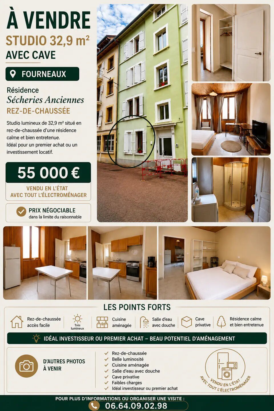 Appartement à vendre, 33m², Fourneaux