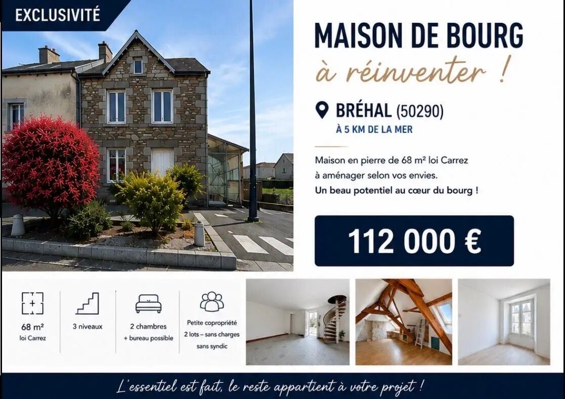 Maison à vendre, 68m², Bréhal