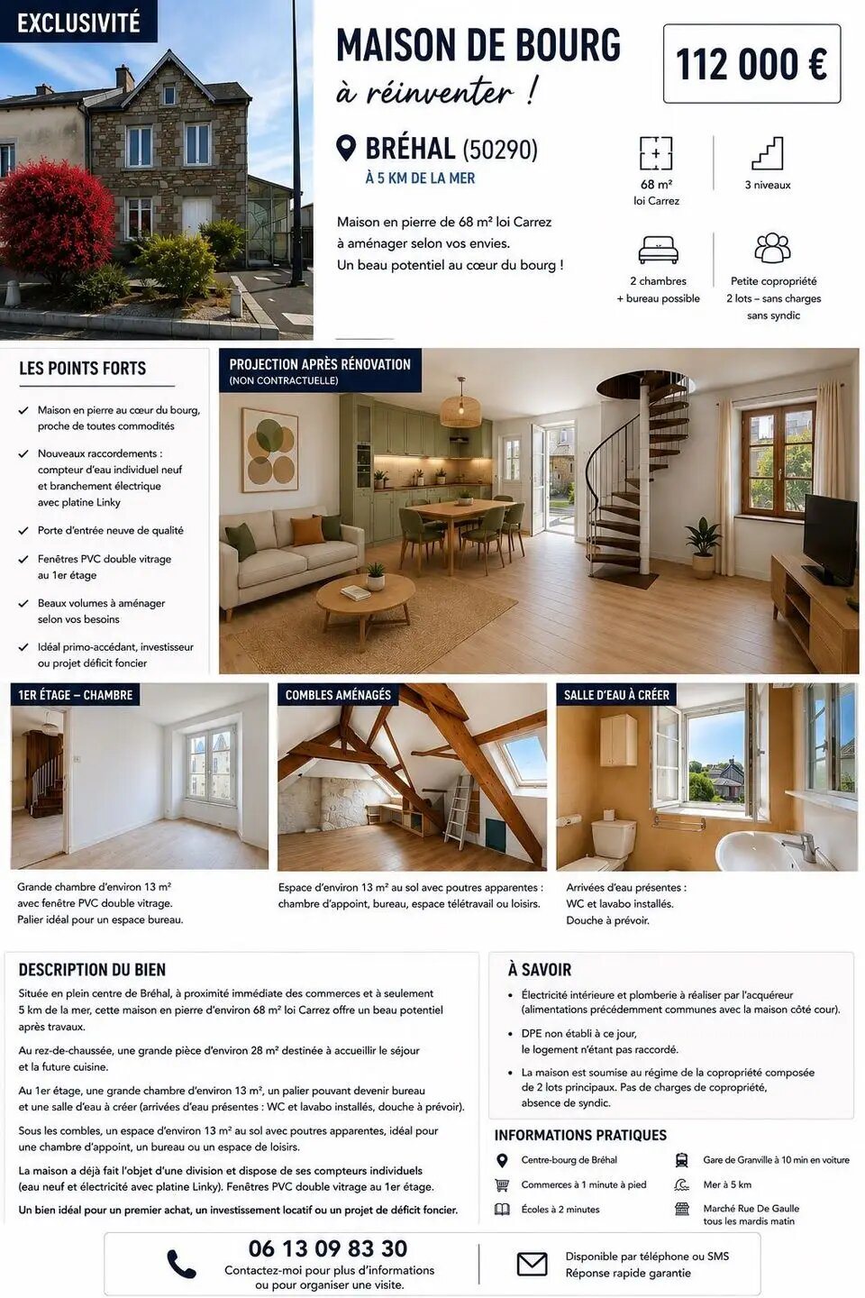 Maison à vendre, 68m², Bréhal