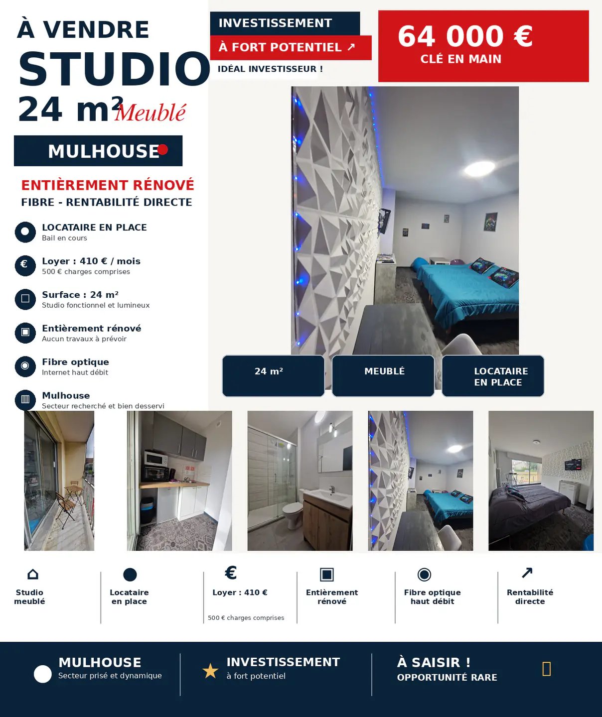 Appartement à vendre, 24m², Mulhouse
