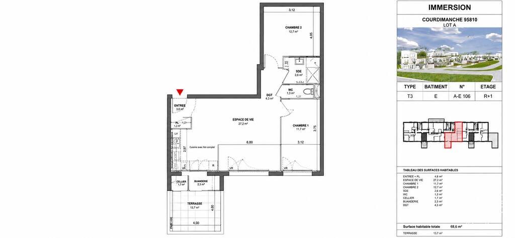 Appartement à louer, 64m², Courdimanche