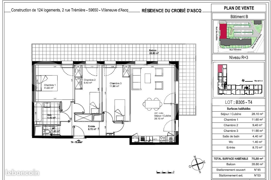 Appartement à louer, 75m², Villeneuve-d'Ascq