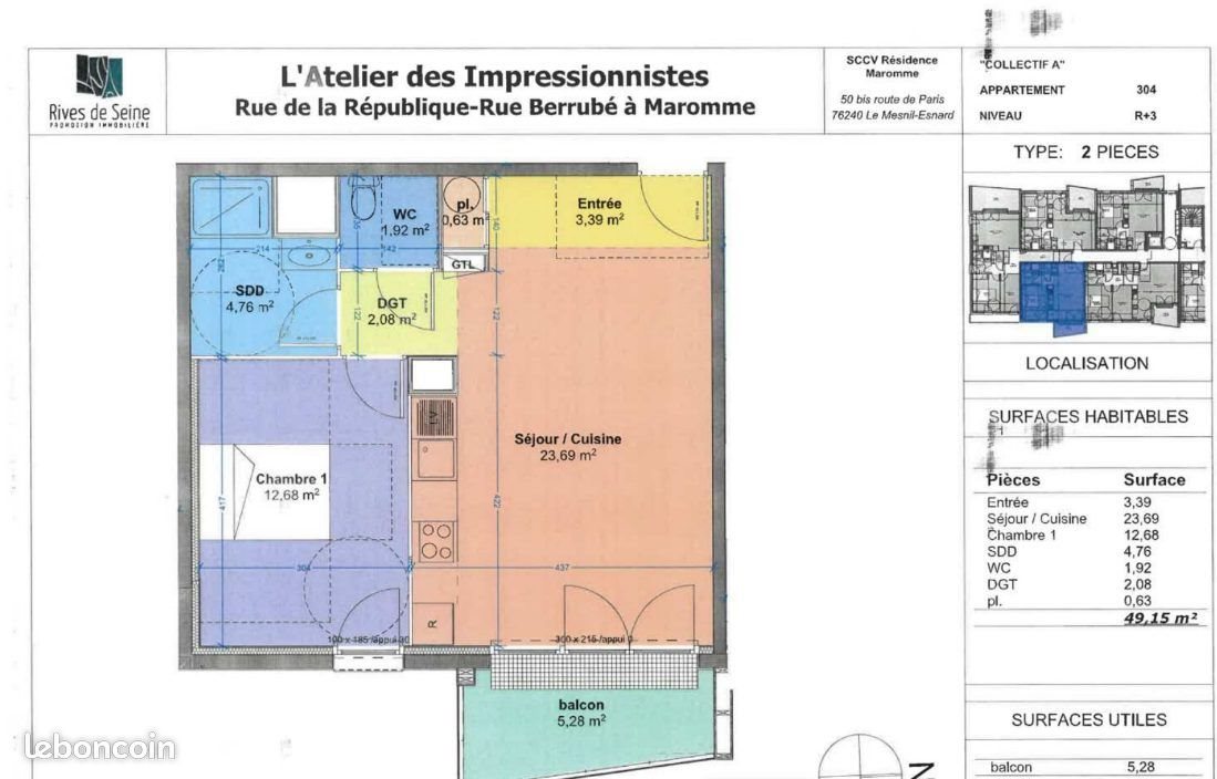 Appartement à louer, 49m², Maromme