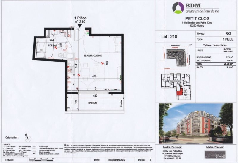 Appartement à louer, 26m², Gagny