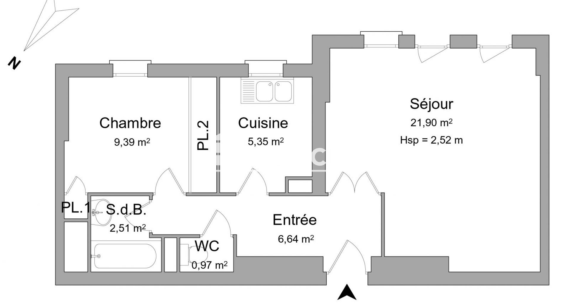 Appartement à louer, 46m², Cergy