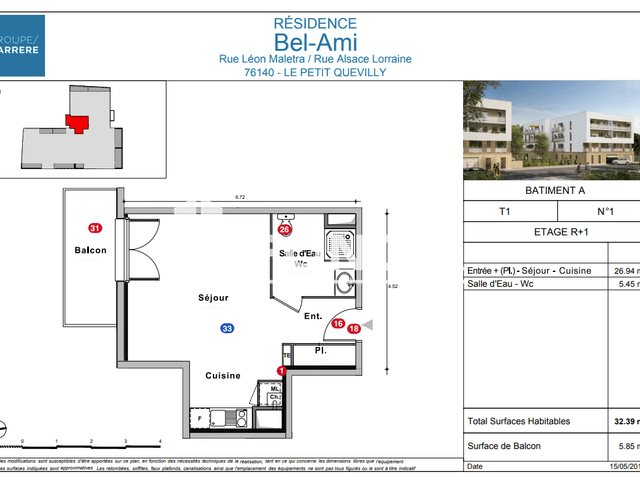 Appartement à louer, 32m², Le Petit-Quevilly