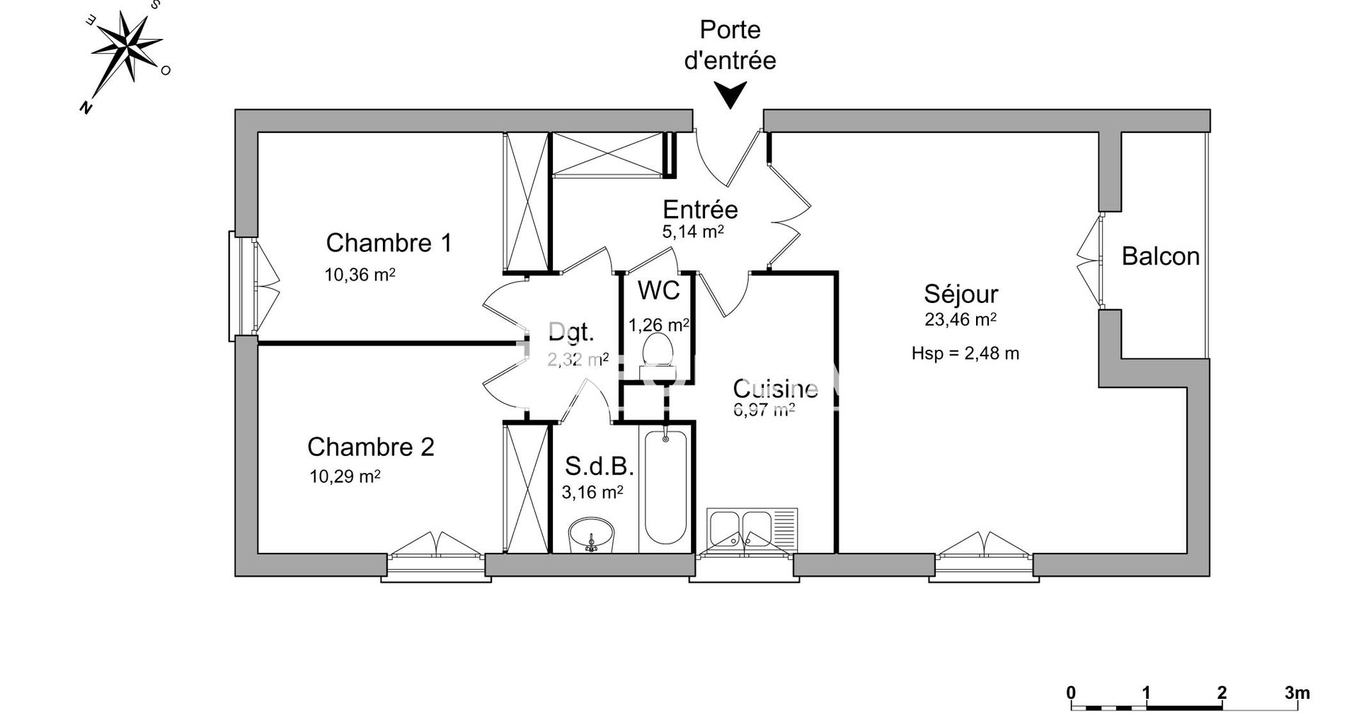 Appartement à louer, 62m², Bussy-Saint-Georges