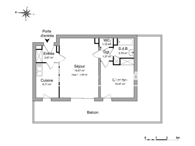 Appartement à louer, 46m², Marseille 12ème