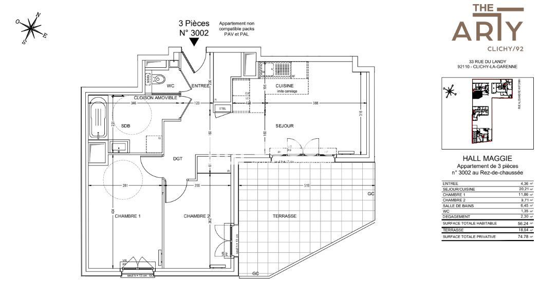 Appartement à louer, 56m², Clichy
