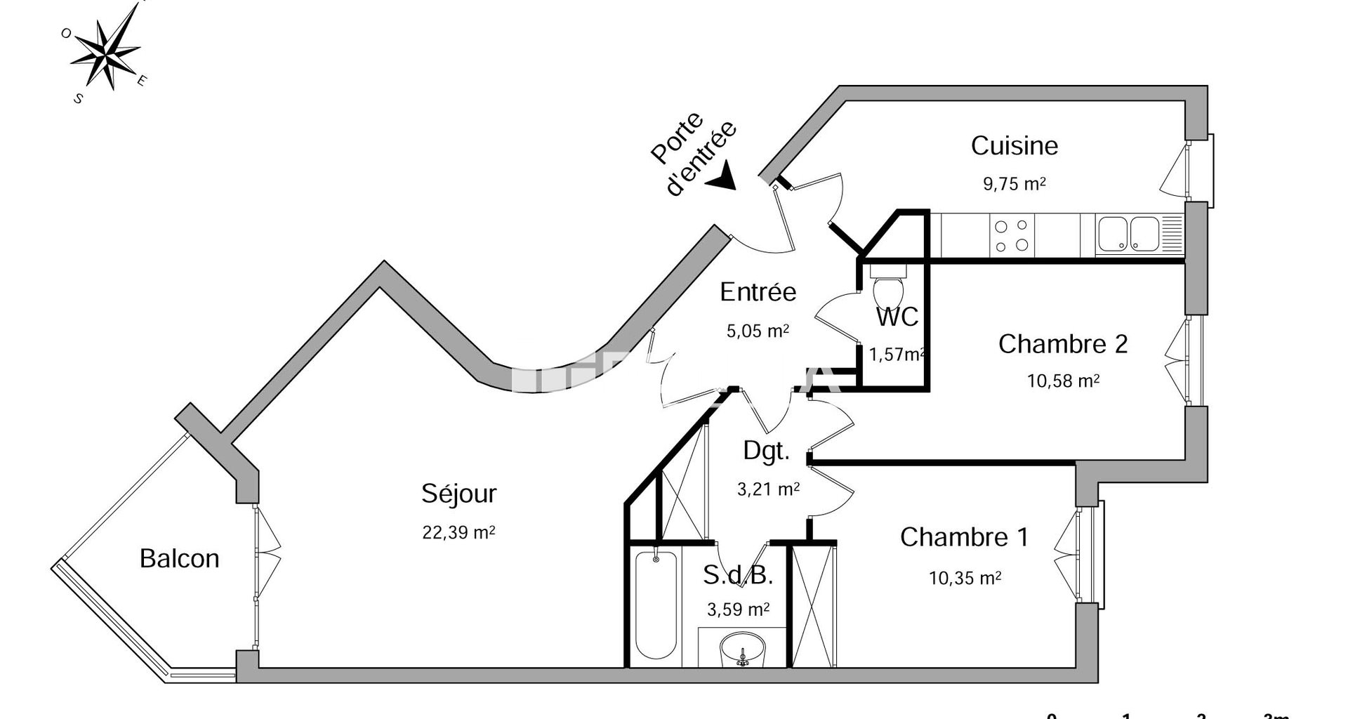 Appartement à louer, 66m², Courbevoie