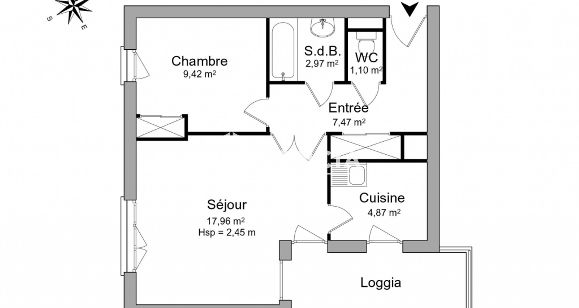 Appartement à louer, 43m², Cergy