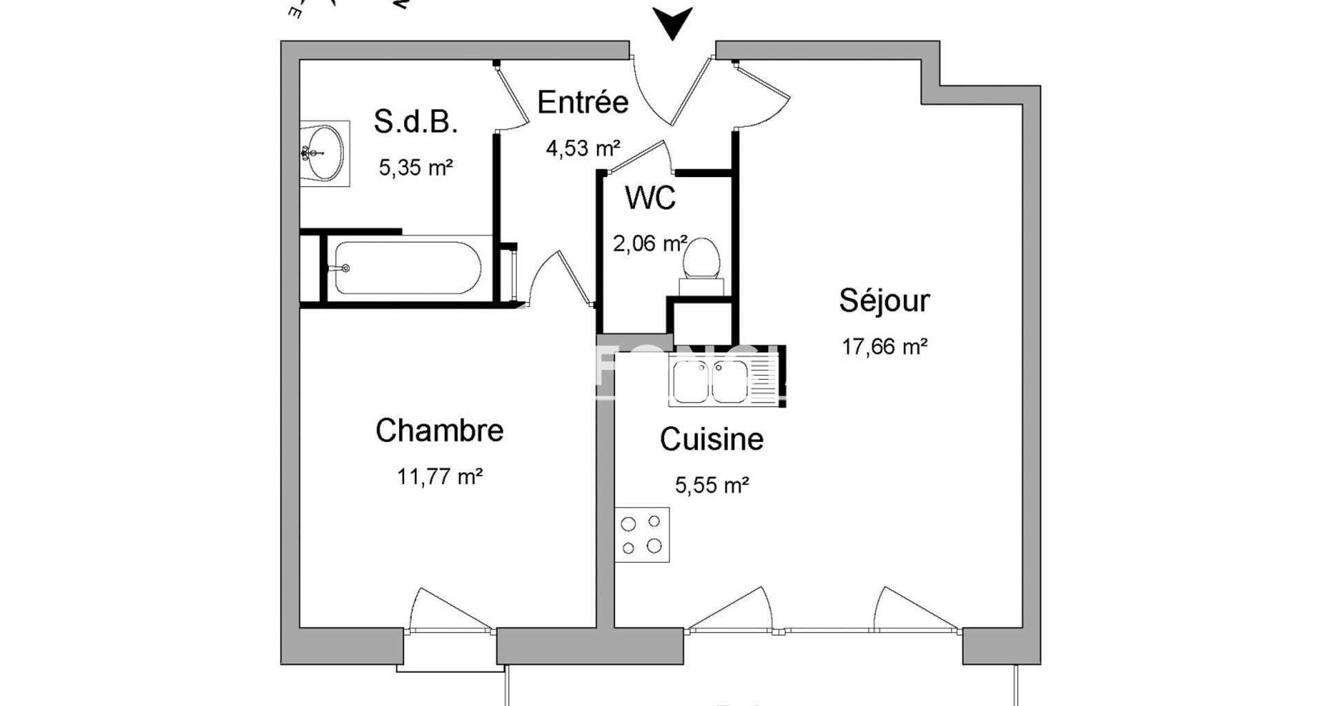Appartement à louer, 46m², Loos