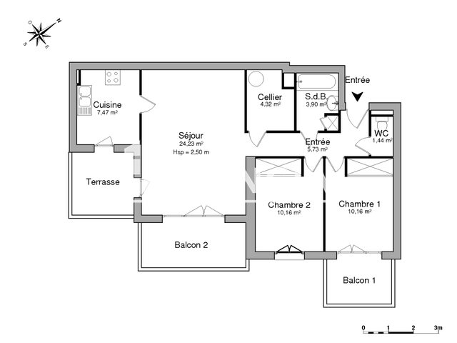 Appartement à louer, 67m², Mios