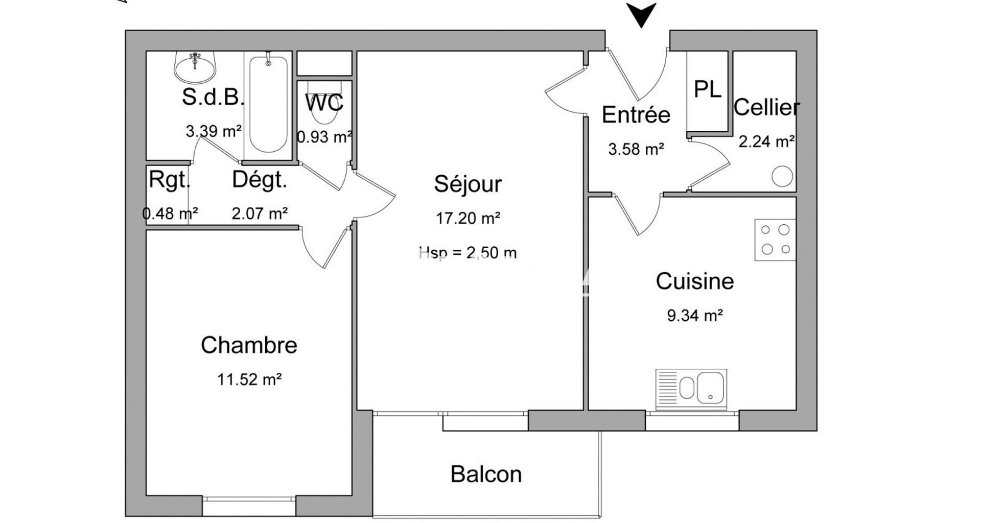 Appartement à louer, 50m², La Madeleine
