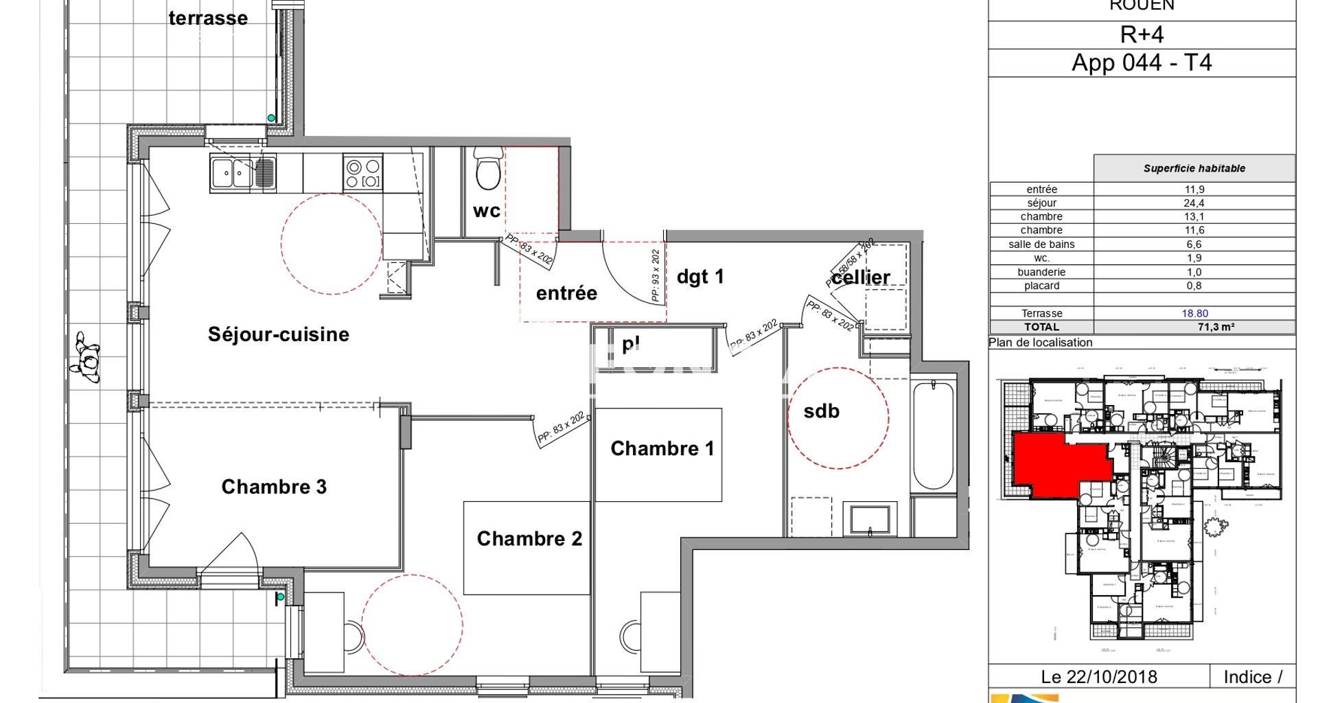 Appartement à louer, 71m², Rouen