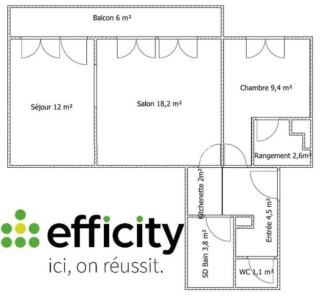 Appartement à vendre, 54m², Le Petit-Quevilly