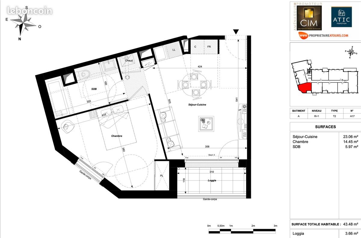 Appartement à louer, 43m², Fondettes