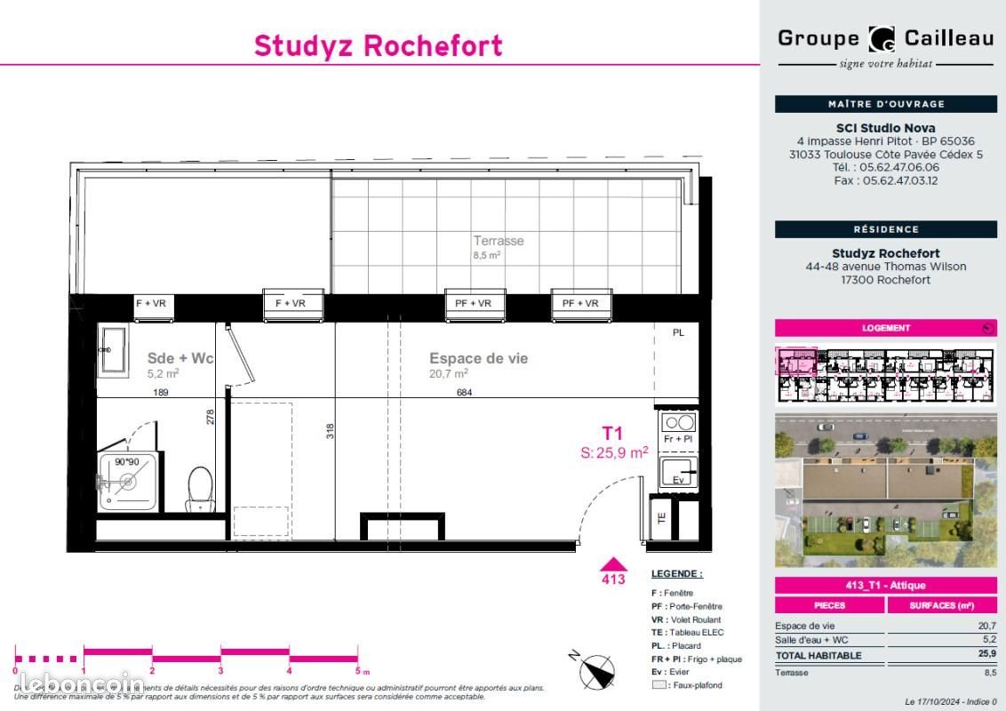 Appartement à louer, 25m², Rochefort