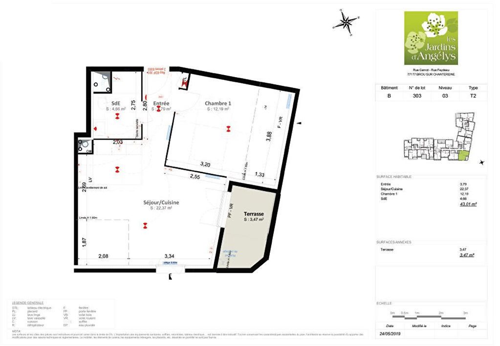 Appartement à louer, 43m², Brou-sur-Chantereine