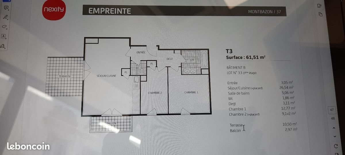 Appartement à louer, 61m², Montbazon
