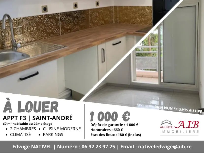 Appartement à louer, 60m², Saint-André