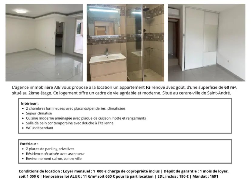 Appartement à louer, 60m², Saint-André