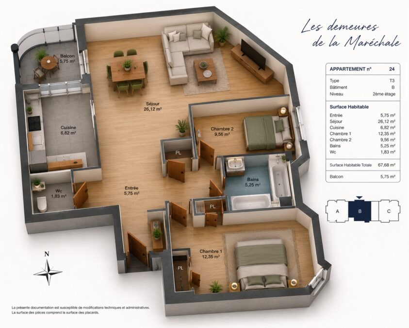 Appartement à vendre, 65m², Le Plessis-Trévise