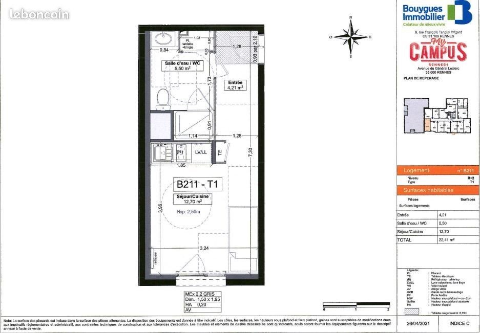 Appartement à louer, 22m², Rennes