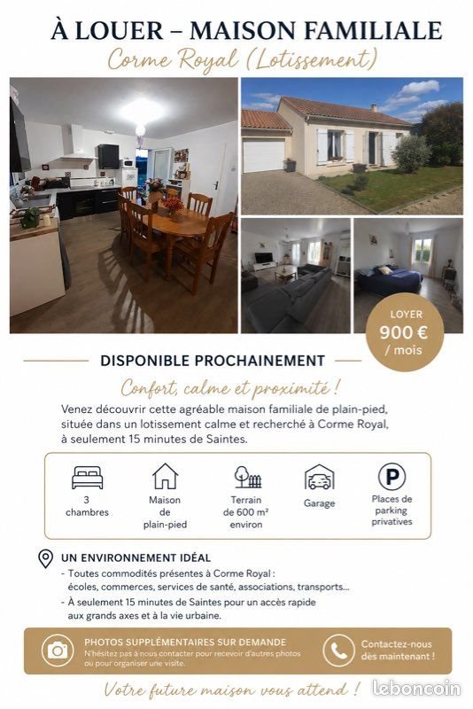 Maison à louer, 80m², Corme-Royal