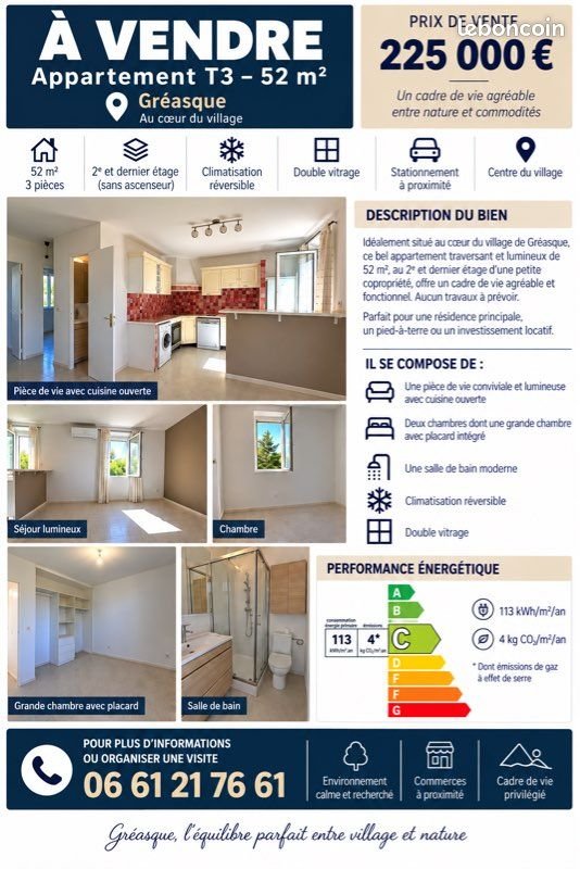 Appartement à vendre, 52m², Gréasque