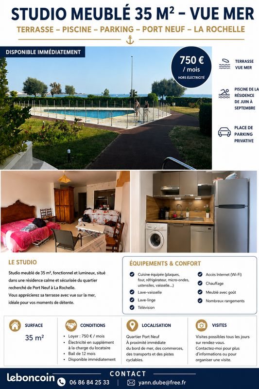 Appartement à louer, 35m², La Rochelle