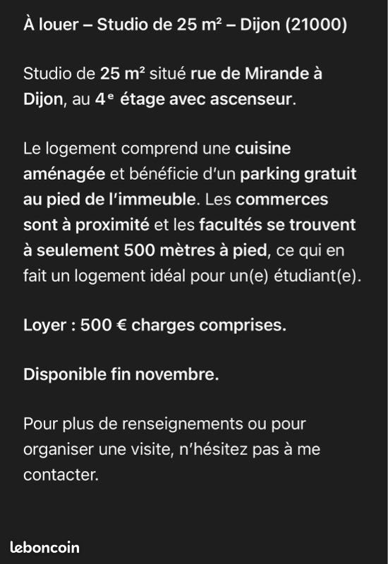 Appartement à louer, 25m², Dijon
